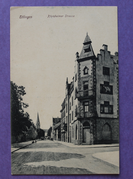 Ansichtskarte AK Ettlingen 1920-1940 Pforzheimer Strasse Pferde Kutsche Kirche